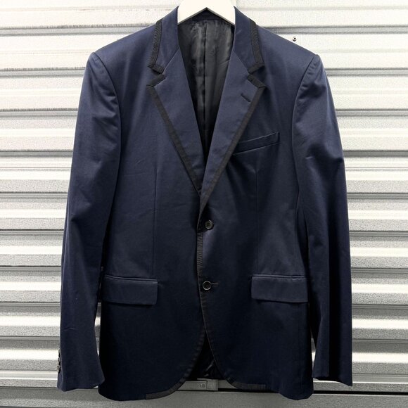Lanvin Dark Blue Cotton Grosgrain Trim Blazer Sz IT 50R Men's Jacket